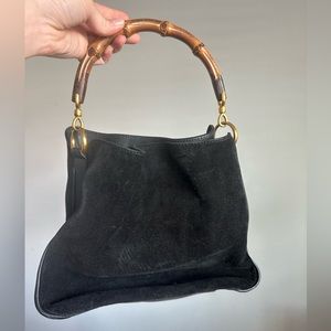 Gucci Black Suede Bamboo Handle Bag